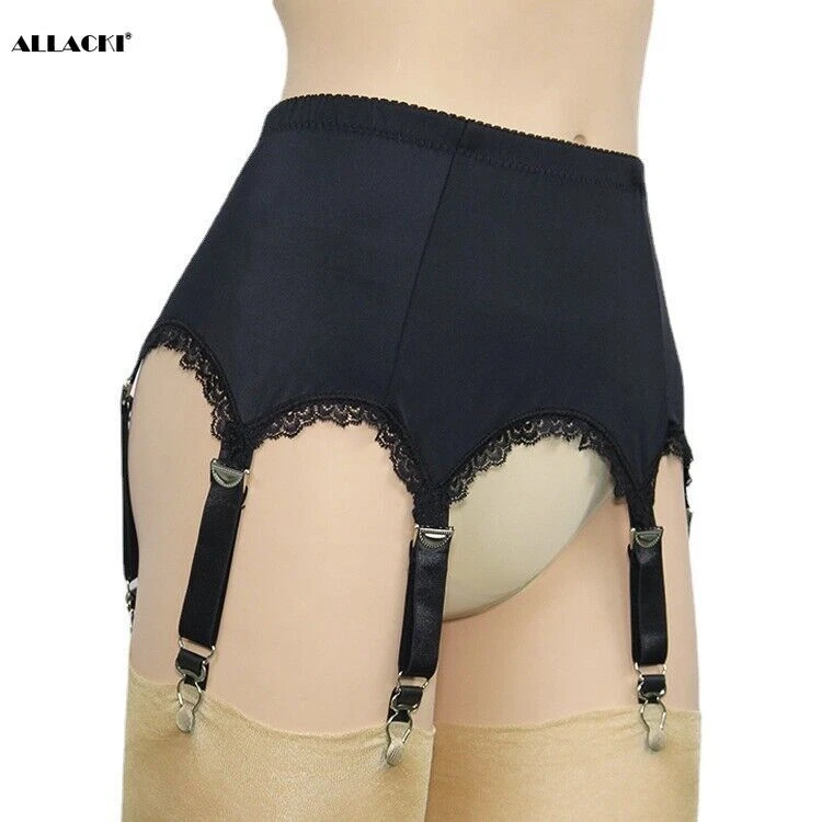 Allacki Lace Trim 6 Straps Suspender Belt with Metal Claws Garter(5 Colors) - Image 1 of 4