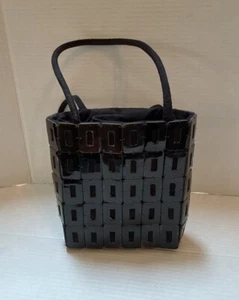 Natural Black Shell Link Evening Handbag Bucket Shape Drawstring - Picture 1 of 5