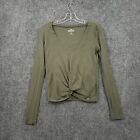 Hollister T-Shirt Womens S Small Green Twist Front V-Neck Long Sleeve Casual Tee