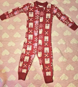 Hanna Anderson Red With Owls Sleeper Pajamas Baby Girl 18-24 Months 80cm - Picture 1 of 3
