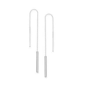 14K Solid Gold Tube Bar Dangle Drop Threader Earrings - Yellow, White - Picture 1 of 6