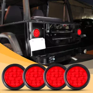 4PCS Truck 4"inch Red Round 12 LED Trailer Tail Light Stop Backup Reverse Lamp - Picture 1 of 11