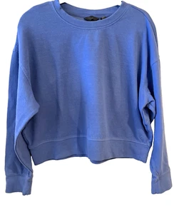 Danskin Women's Size Large Blue Cotton Blend Soft Stretchy Crop Sweatshirt Top - Picture 1 of 9