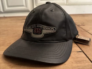 Brand New With TAGS RARE 1998 Harley-Davidson 95th Anniversary Black Leather Hat - Picture 1 of 9