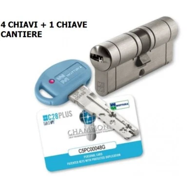 MOTTURA C28 PLUS CILINDRO EUROPEO CHAMPIONS CP8 4 CHIAVI + 1 CHIAVE CANTIERE - Immagine 1 di 4