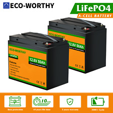 ECO-WORTHY 12V 24V 100Ah LiFePO4 Lithium Battery (2 Pack 50Ah) for RV Home