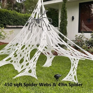 Spider Webs with 49in Spider Halloween Yard Decorations Stretchy Webs 450 Sqft - Picture 1 of 10