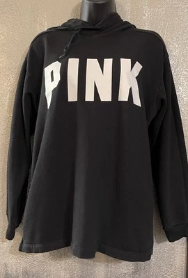Victoria’s Secret PINK Oversized Hoodie Black White Letters Women’s Size Small - Изображение 1 из 4