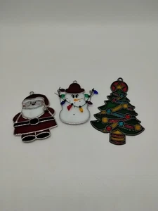 Set 3 Decorazioni Natalizie in Vetro Colorato Albero Babbo Natale Pupazzo di Neve - Foto 1 di 12