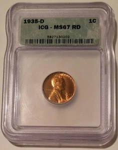 1935 D Lincoln Wheat Cent MS67 RED ICG - Picture 1 of 4