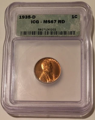 1935 D Lincoln Wheat Cent MS67 RED ICG - Image 1 of 4