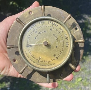 Retro Selsi Brass Ship's Wheel Barometer 1947 Vintage Atomic Age Nautical PARTS - Picture 1 of 9