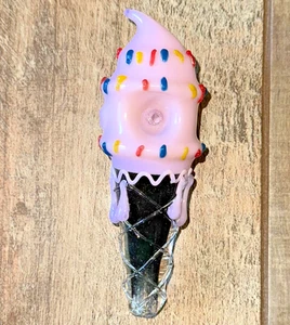 Ice Cream Glass Hand Pipe 5.5" Inches long - Pink With Sprinkles - NEW - Picture 1 of 2