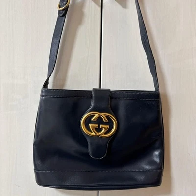 GUCCI Bolso de Hombro Negro Dorado De Colección GG Simple Elegante Informal Formal Moda Foto 1 de 4
