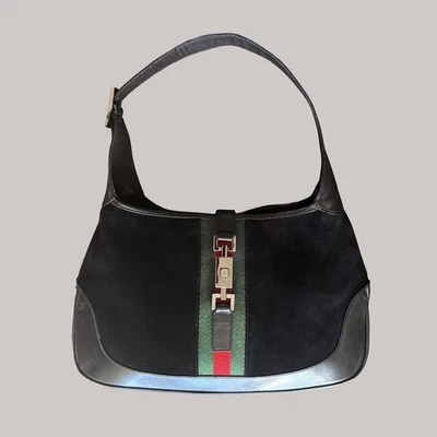 GUCCI Black Suede Jackie Sherry Bouvier Stripe Hobo Bag Leather - Image 1 of 4