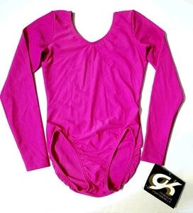 GK Elite VTG 90s AS Bright Pink Waffle Leotard Stretch Long Sleeve NWT Adult S - Picture 1 of 16