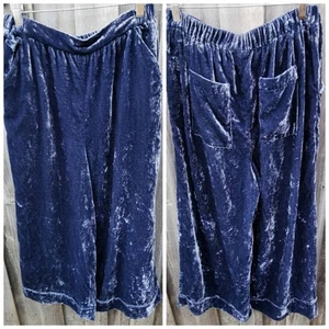 ELK Sz 10 Blue Plush Velvet High Rise Stretch Wide Leg Pant Pockets - Picture 1 of 19