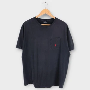 Vintage Polo Ralph Lauren Pocket T-Shirt Black Red Pony Logo Made in USA Size L - Picture 1 of 5