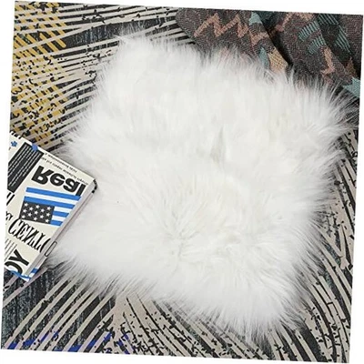 25 cm Small Rugs Fluffy Faux Fur Chair Pad Cover Rug Fuzzy Cushion White Square - Image 1 of 4