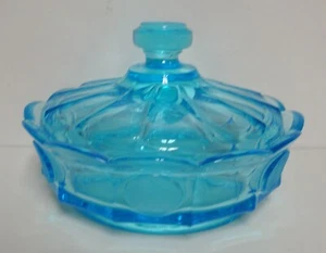 Fostoria MONETA VETRO AZZURRO porta caramelle con coperchio - Foto 1 di 1
