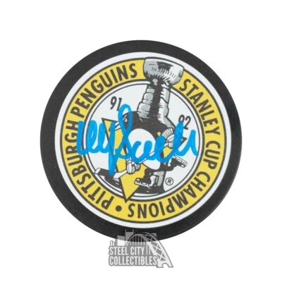 Ulf Samuelsson Autographed 1991-92 Stanley Cup Champions Hockey Puck - BAS COA - Image 1 of 2