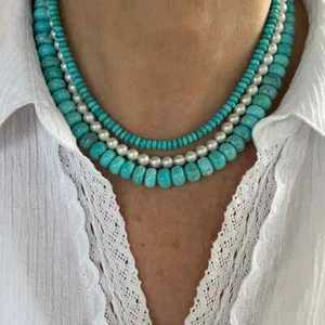 Collar de cuentas de tambor cañón con botones turquesa Big Bold enorme 10 mm azul bebé Arizona - Imagen 1 de 10