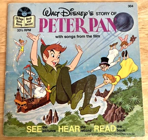 Walt Disney Peter Pan 24 páginas Libro y 7” LP 33 1/3 Record Disneyland Vintage 1977 - Imagen 1 de 6