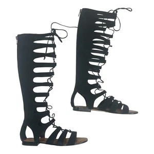 Vince Camuto Marcellin Lace-up Gladiator Sandal Boots Black Suede Zip Size 5.5M - Picture 1 of 9
