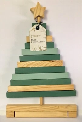 Paperchase 11" Rustic Green and Natural Wood Wooden Slat Tabletop Christmas Tree - Image 1 of 4