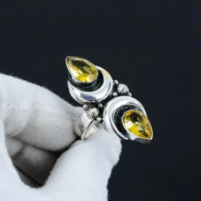 Crescent Moon Citrine Gemstone 925 Silver Handmade Women Rings Jewelry M444 - Image 1 of 3