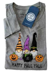 Life Is Good LS Shirt Crusher Tee Gnomes HAPPY FALL YALL Chest47in Womens XL - Picture 1 of 7