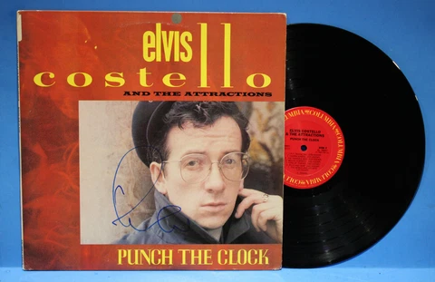 Autographed Hand Signed ELVIS COSTELLO Record Album Cover LP "Punch The Clock" Cover