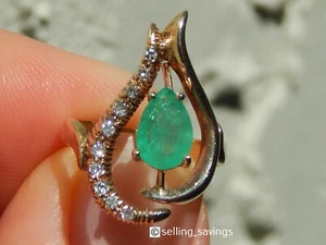 14K YELLOW GOLD 1.20 TCW COLUMBIAN EMERALD & DIAMOND MODERN DESIGN RING SIZE 5.5 - Picture 1 of 11