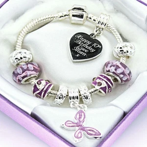 ENGRAVED Jewellery For Women Girls Purple Bracelet Personalised Birthday Gifts - Picture 1 of 4