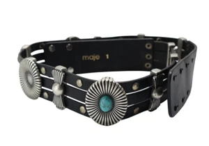 MAJE  Belt Women's SMALL Leather Waist Metal Details Press Studs Black - Zdjęcie 1 z 8