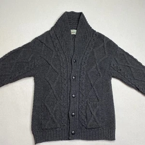 Aran Crafts Cardigan Women's L 100% Merino Wool Chunky Knit Fisherman Gray - Picture 1 of 6