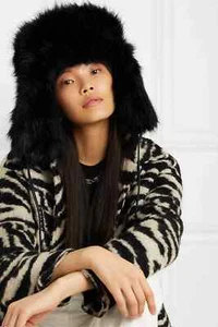 EUGENIA KIM Hat OS OWEN Trapper Faux Fur Leather Trim Black Winter USA NWT - Picture 1 of 5
