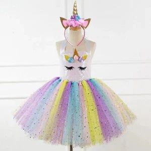 Flower Girls Unicorn Tutu Dress Princess Girls Birthday Party Fancy Dress - Picture 1 of 3