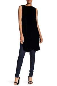 SZ XS Alice + Olivia BLACK Patsy Silk-Blend Ribbed Side Split Tunic NWT $330 - Picture 1 of 3