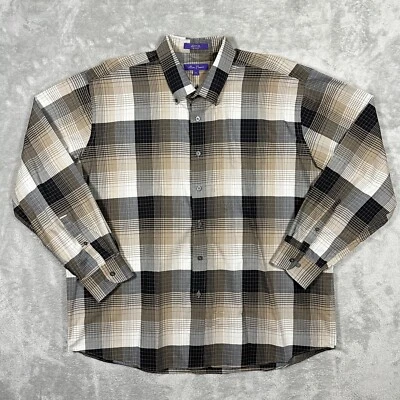 Camisa Alan River Abotonada Para Hombre 2XL Gris Tostado Negra Manga Larga Madrás Cuadros Foto 1 de 4