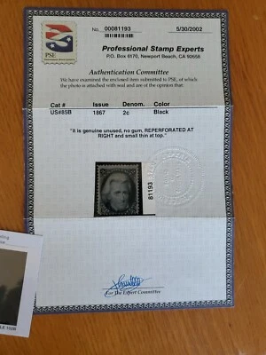 GENUINE US#85B 1867 BLACK 2C SCARCE NG UNUSED STAMP SV $6750 - Image 1 of 4