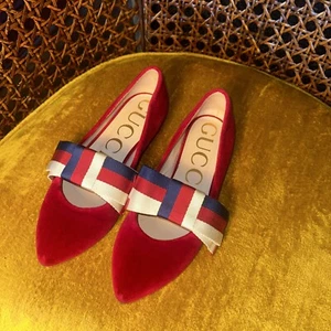 Gucci Sylvie Web Bow Flats Size 37 - Picture 1 of 11