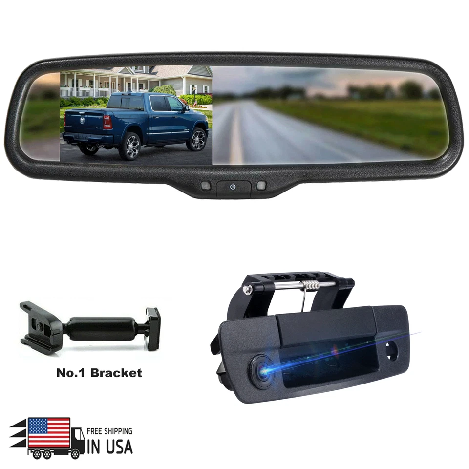 4.3" Car Mirror Monitor Tailgate Backup Camera Kit For Dodge RAM 1500 2500 3500 - Image 1 of 4