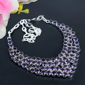 Amethyst Gemstone 925 Sterling Silver Jewelry Antique Necklace Set For Wedding - Picture 1 of 4