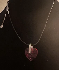 Swarovski Pink Red Crystal Heart Necklace With Black Cord - Picture 1 of 5