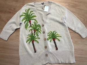 J. JILL Linen Blend Cardigan Sweater XS NWT Tropical Cruise Vacation Palms - Picture 1 of 13