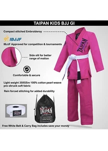 NWT $SIZE K3 AGE 11-12 Taipan Brazilian Jiu Jitsu Gi Pink BJJ Kimono With Belt - Picture 1 of 7