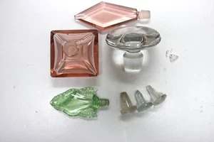LOT OF 6 VINTAGE GLASS BOTTLE STOPPERS- ALL HAVE ISSUES clear-pink & green - Picture 1 of 12