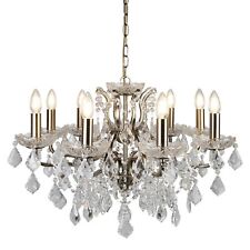 8 Lights Antique Brass Finish Ceiling Chandelier Light with Clear Crystal Drops