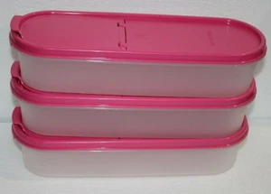 3 x Tupperware Modular Mates 3.5 Cup Super Oval 1 Containers Pink Pour Seals New - Picture 1 of 3